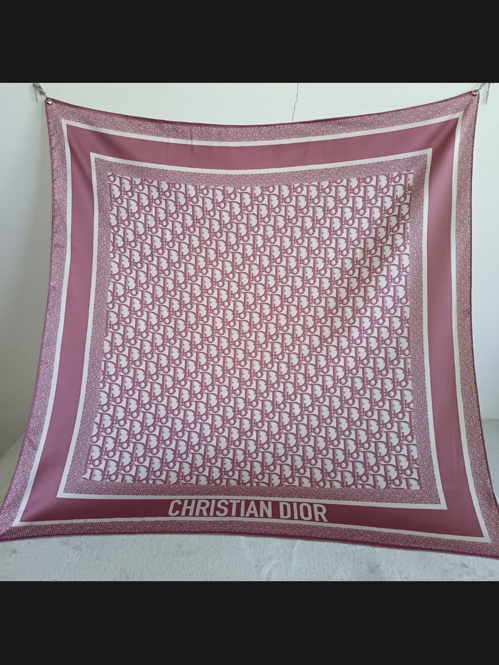 NWT CD Rose pink 34in x 34in logo silk scarf fashion
